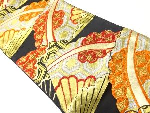 アンティーク　檜扇に古典柄模様織出し袋帯（材料）